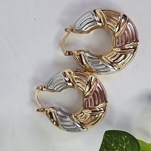 Tricolor Gold Chunky Hoop Earrings